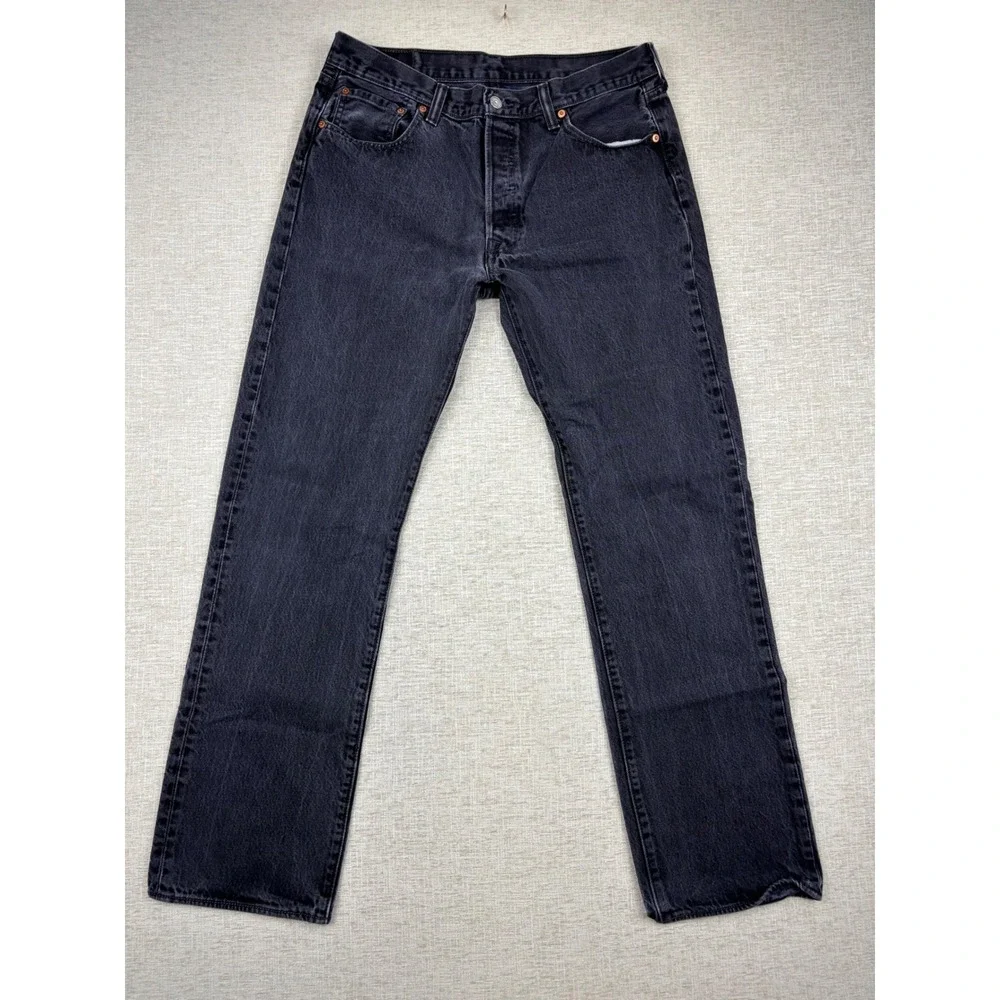 Levis 501 Jeans Mens 36x34 Y2K style Fuzzy Faded Black Denim